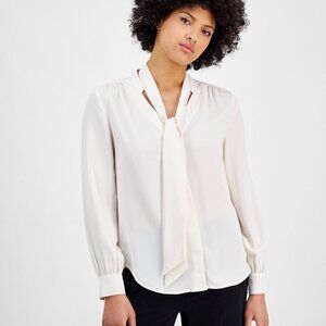 Bar III Women Tie Neck Long Sleeve Blouse